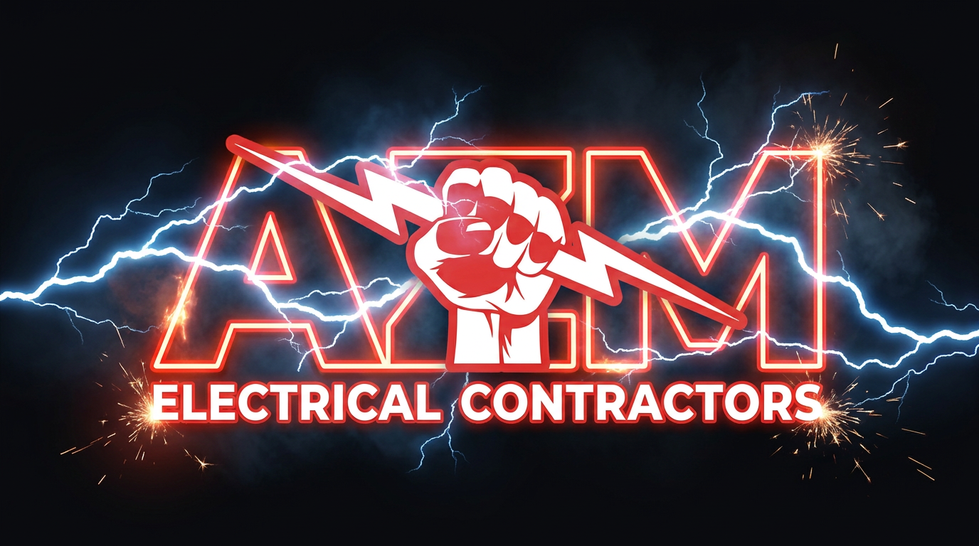 The AZM Electrical Contractors logo wrapped in lightning